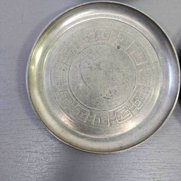 Set Of 4 Vintage Pewter Coasters With Greek Key Design - Picture 2 of 7